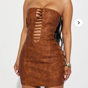 Fashion Nova Strapless Brown Cutout Dress
